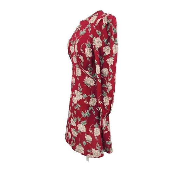 New Flynn Skye Elena Mini Dress Womens M Red White Roses Rayon LS Open Back - Picture 4 of 6